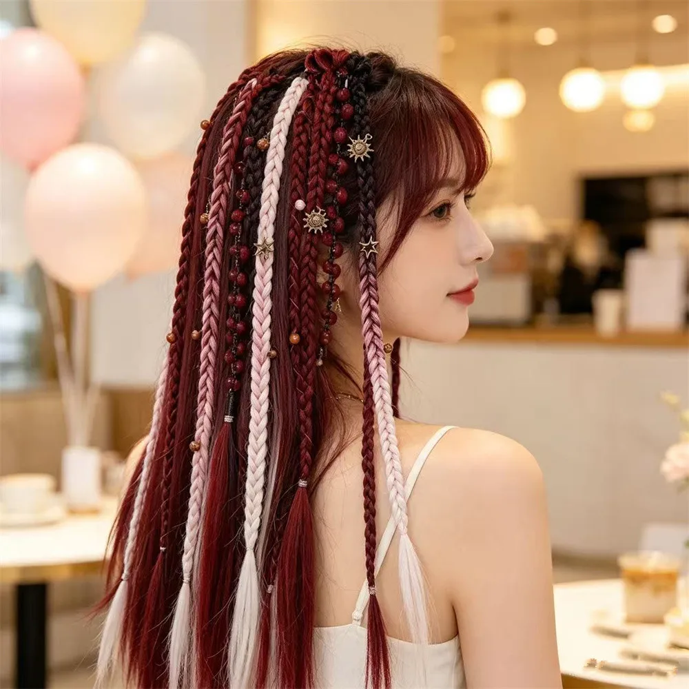 20 Inch Bohemian Boxing Braid Synthetic Claw Clip Hair Extensions Handmade Fairy Braids Hairpiece Wigs for Women Festive