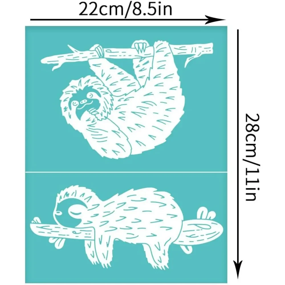 8.6x11 Inch 2pcs Animal Theme Silk Screen Printing Stencils Self-Adhesive Silk Screen Stencils Sloth Screen Stencils Reusable