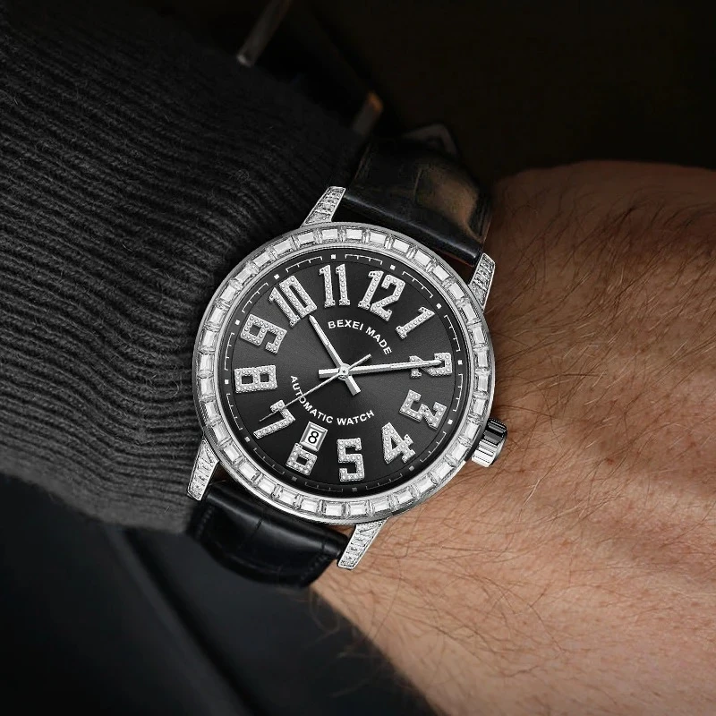 

Модные автоматические механические мужские часы, роскошные сапфировые наручные часы из нержавеющей стали, мужские часы с автоподзаводом и календарем