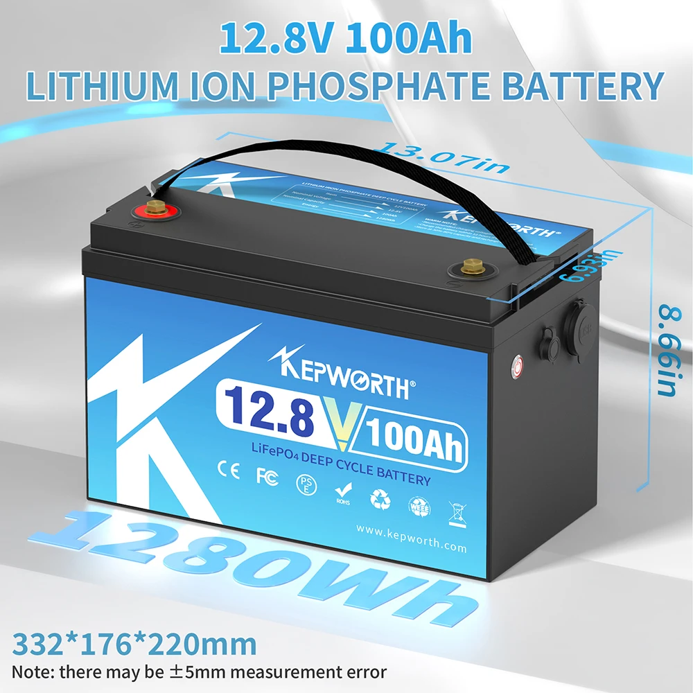 KEPWORTH 12 В 100 Ач LiFePO4 Батарея Встроенный 100 А модернизированный литиевый аккумулятор BMS для кемперов на колесах Гольф-каров Внедорожный внедорожный сетчатый аккумулятор