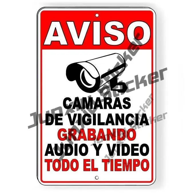 Spanish Aviso 24 Hour AUDIO Sticker Video Surveillance Camera Sign UV Protected Waterproof Decal for Car Bike Bumper Laptop