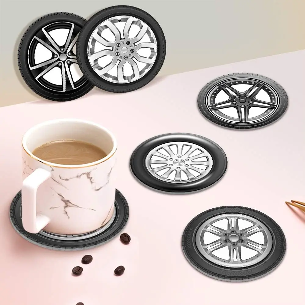 Set Of 6 Car Wheel Acrylic Drinks Coasters Auto Car Tires Modern Table Coasters Cup Mat Tyres Shop Decor Mechanic Gift