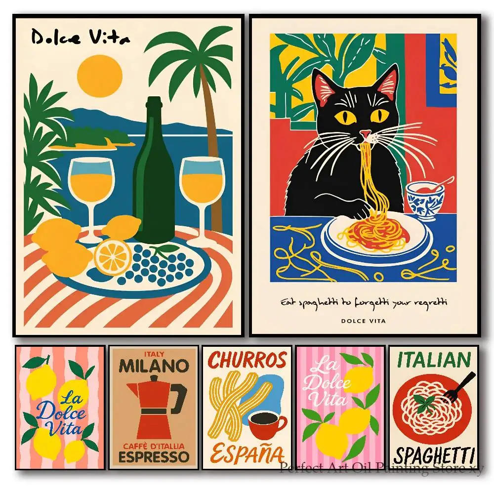 Retro Art Pasta Poster Self-adhesive Art Room Entrance Restaurant Wall Decor Art Painting