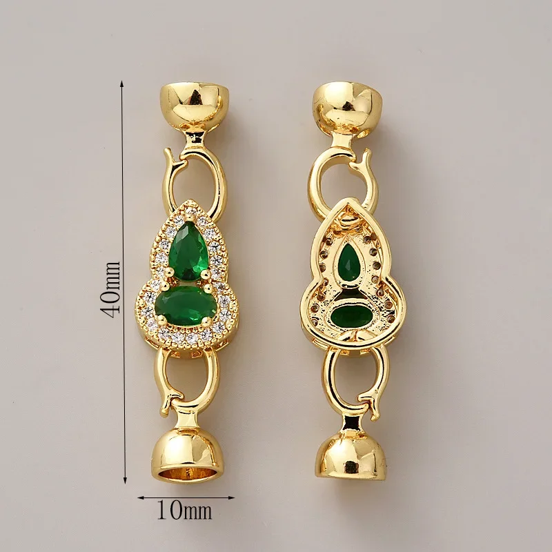 1 buah DIY konektor pembuat perhiasan 18KGold berlapis zirkonia hijau gesper kalung buatan tangan kalung gelang sulaman Sweater