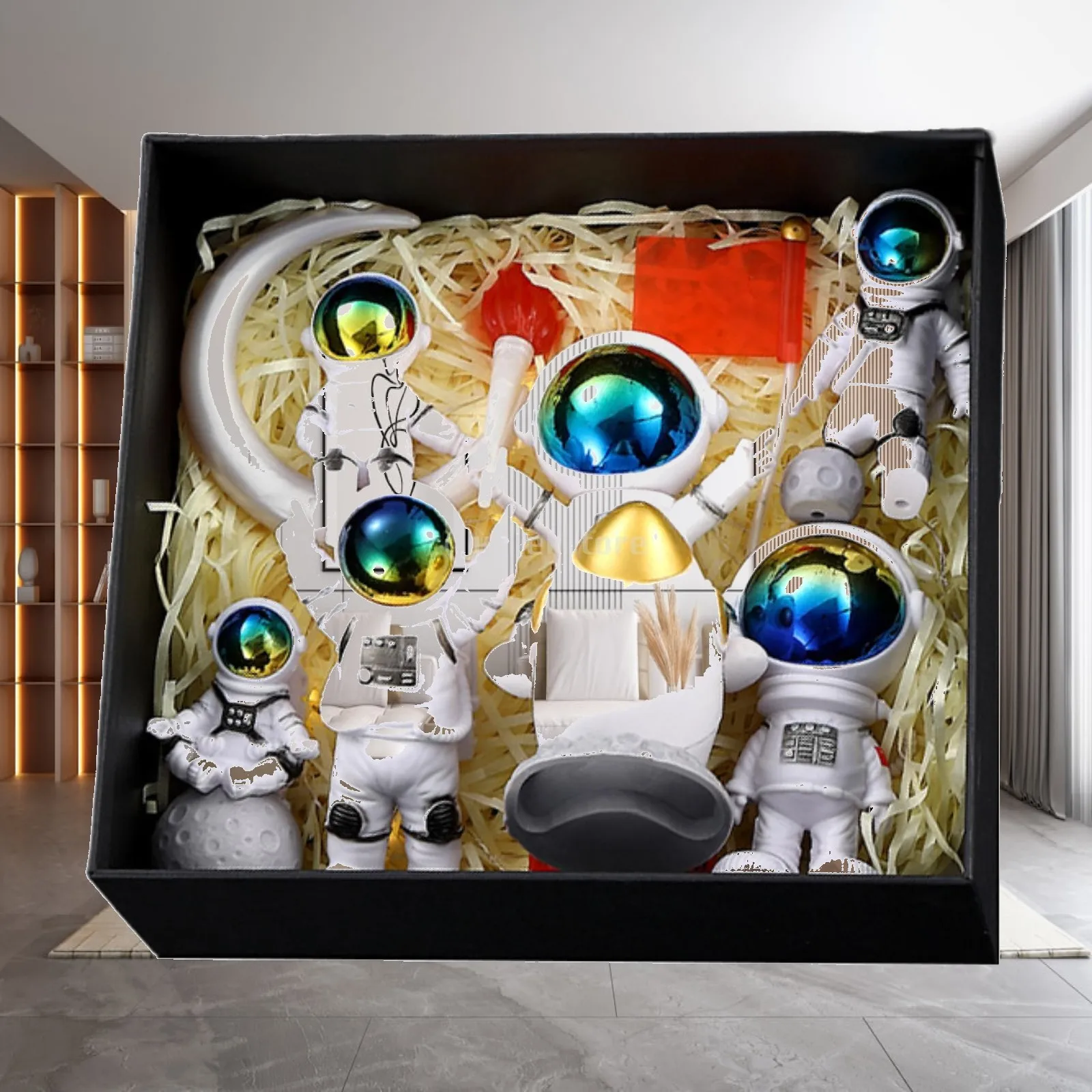 Resin Astronaut Sculpture Desktop Decoration Spaceman Figurine Model Gift for Adults Kids Polyresin Art Collectible Interior