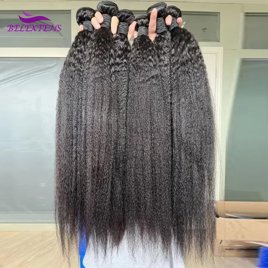 24 26 28 inch Kinky Straight Human Hair Bundles Yaki Human Hair Extensions for Women 100% Hair Top Quality Thick 3 Days Delivery