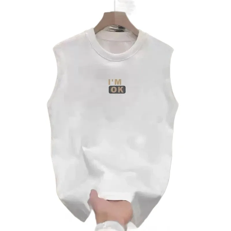 New Men Pure Cotton Off-the-shoulder Short-sleeved T-shirt Trendy Versatile Round-neck Casual Top