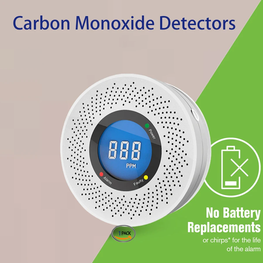 

RF433 New Carbon Monoxide Detectors, Replaceable Battery Operated with Digital Display for Warehouse, Kitchen, Restaurant,Hotel
