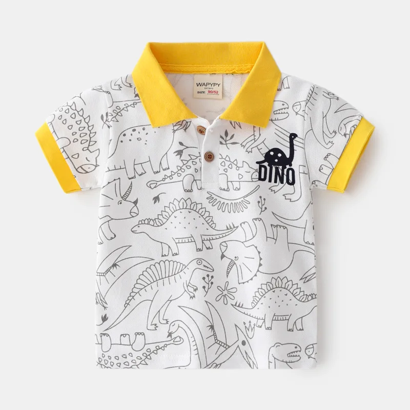 Children Turn-down Collar T-shirt 2024 Summer Boys Polo Shirt Short Sleeves T-shirt 2-6Year Baby Cotton Blend Cartoon Casual Top