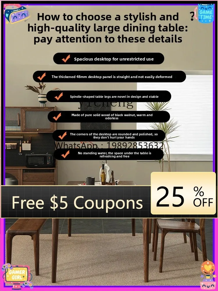 

AB Solid Wood Dining Table Black Walnut Rectangular Dining Table Desk Tea Table