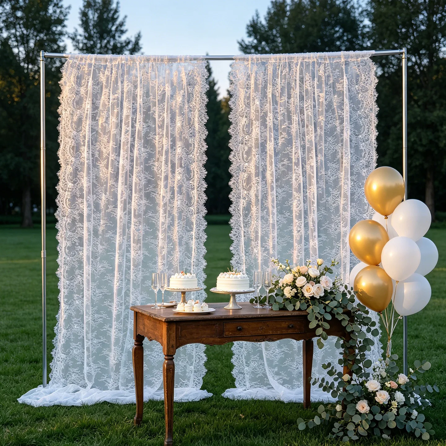 2Pcs Rod Pocket Lace Sheer Curtains French Style Window Drapes Background Cloth Voile Curtain for Door Room Divider Home Decor