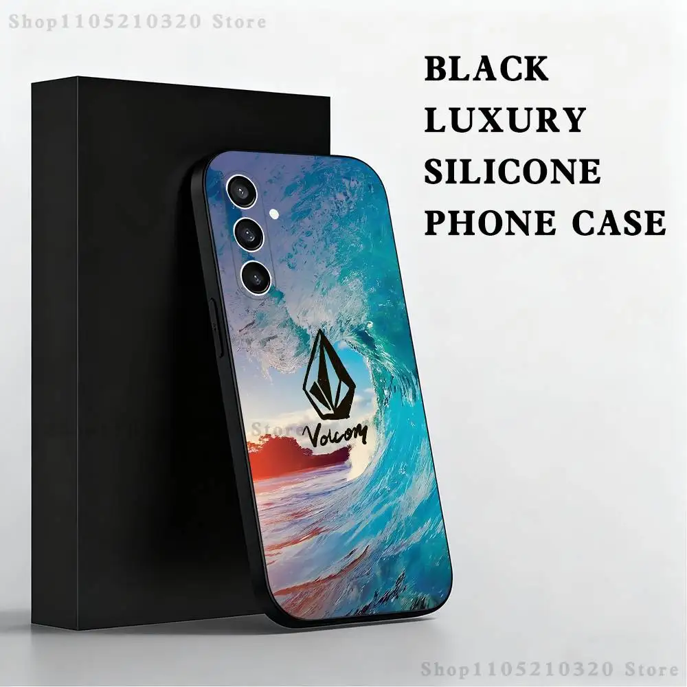 V-VOLCOM-S Sport Style Phone Case  For Samsung S 25,24,23,22,30,21,10,9,Ultra,Plus,Lite,FE,4,5 G Black Soft Case
