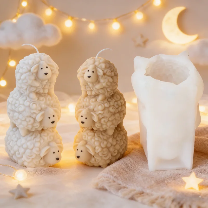 

3D-форма из силикона «Три кудрявые овечки» для изготовления свечей, мыла, изделий из смолы и гипса, милые овечки для ароматизации дома, декоративная форма для поделок