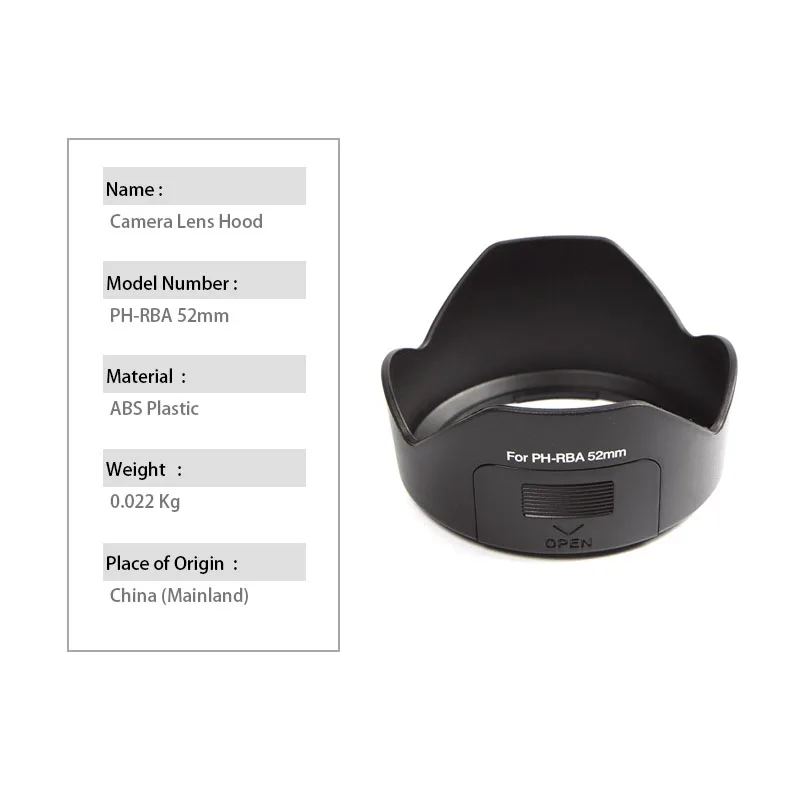 กล้องเลนส์ฮู้ด52มิลลิเมตรปกPH-RBAเหมาะกับสำหรับPentax K10D K20D K100D K110D Kx Km kx kr K-5 II K-30ที่มีDA 18-55มิลลิเมตรF3.5-5.6เลนส์