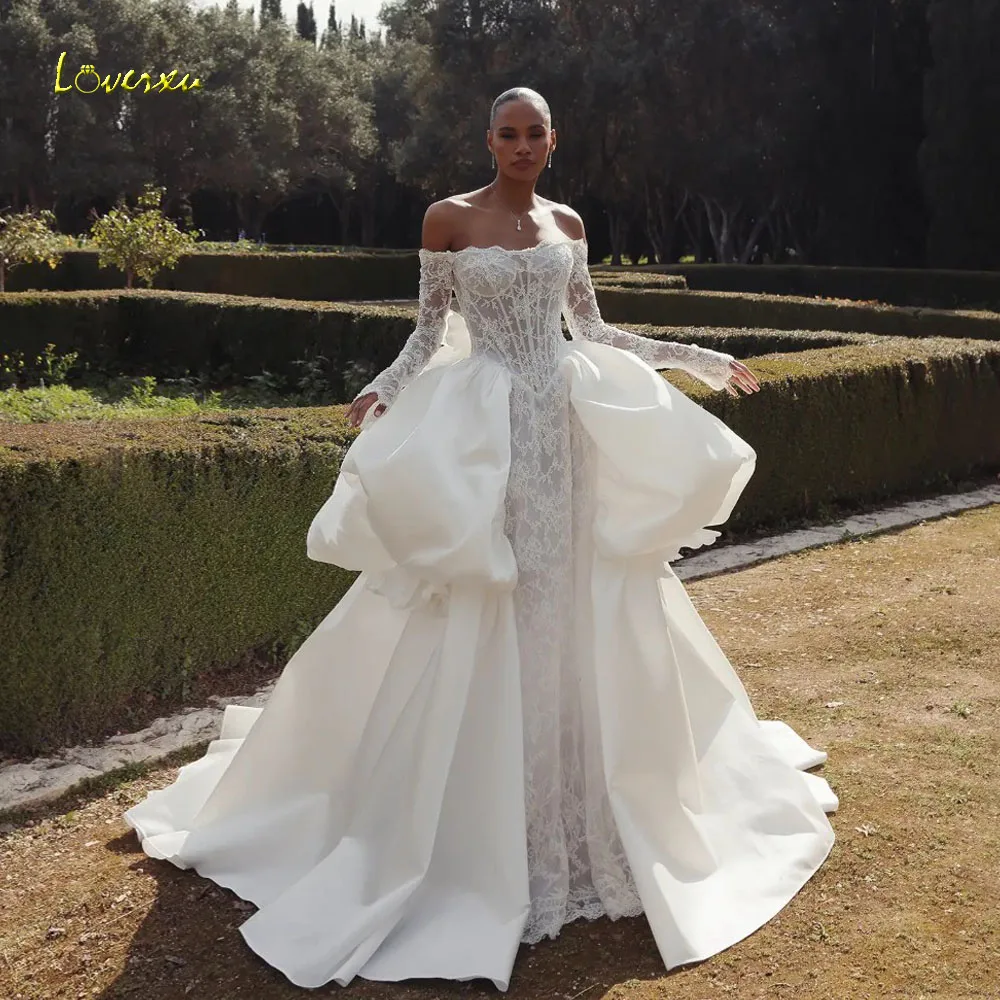 

Loverxu Mermaid Sexy Wedding Dresses Sweetheart Off The Shoulder Vestido De Novia Embroidery 2 In 1 Custom Made Bridal Gown