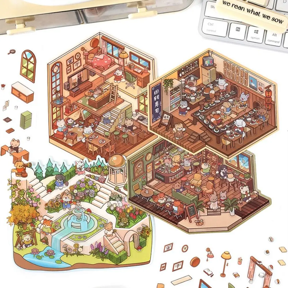 

Plus Size 3D Landscape Sticker Paper Multi-functional Corner Park DIY Landscape Sticker Waterproof Coffee Bakery