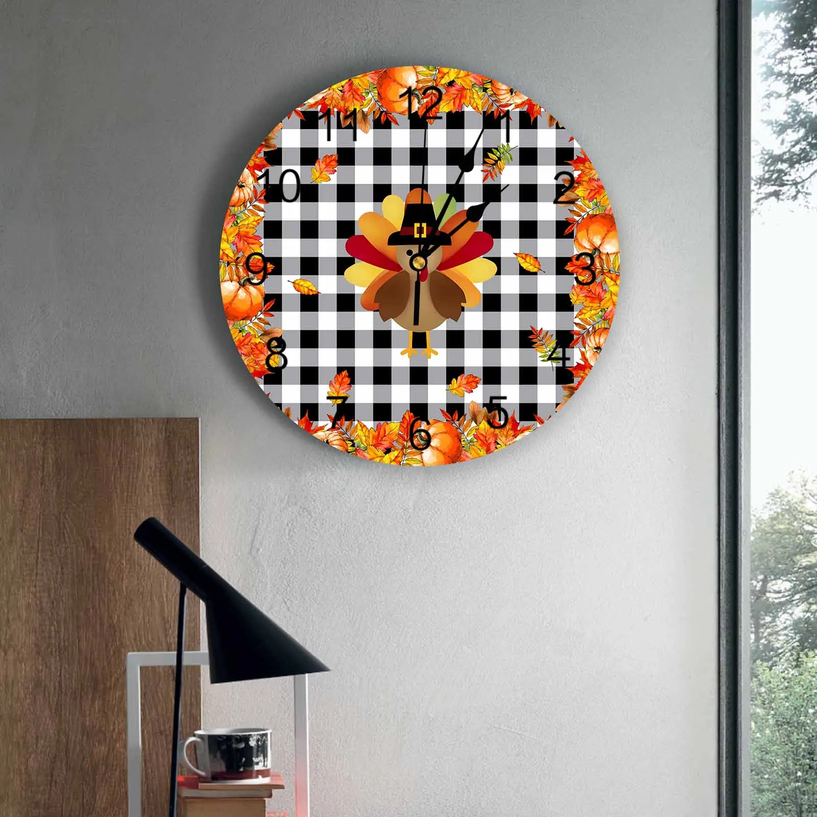 

Настенные часы для спальни, черные клетчатые часы на День Благодарения, Турция, часы для гостиной, украшения для детской комнаты, кабинет, бесшумные настенные часы