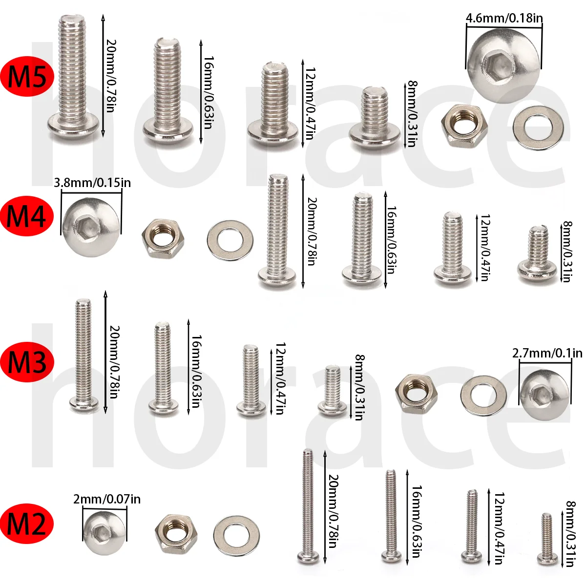 880pcs-Stainless Steel Round Cup Hex Bolt, Nut, and Washer Set - M2-M5 Sizes, Includes Hex Wrench, Suitable for DIY and Repair.