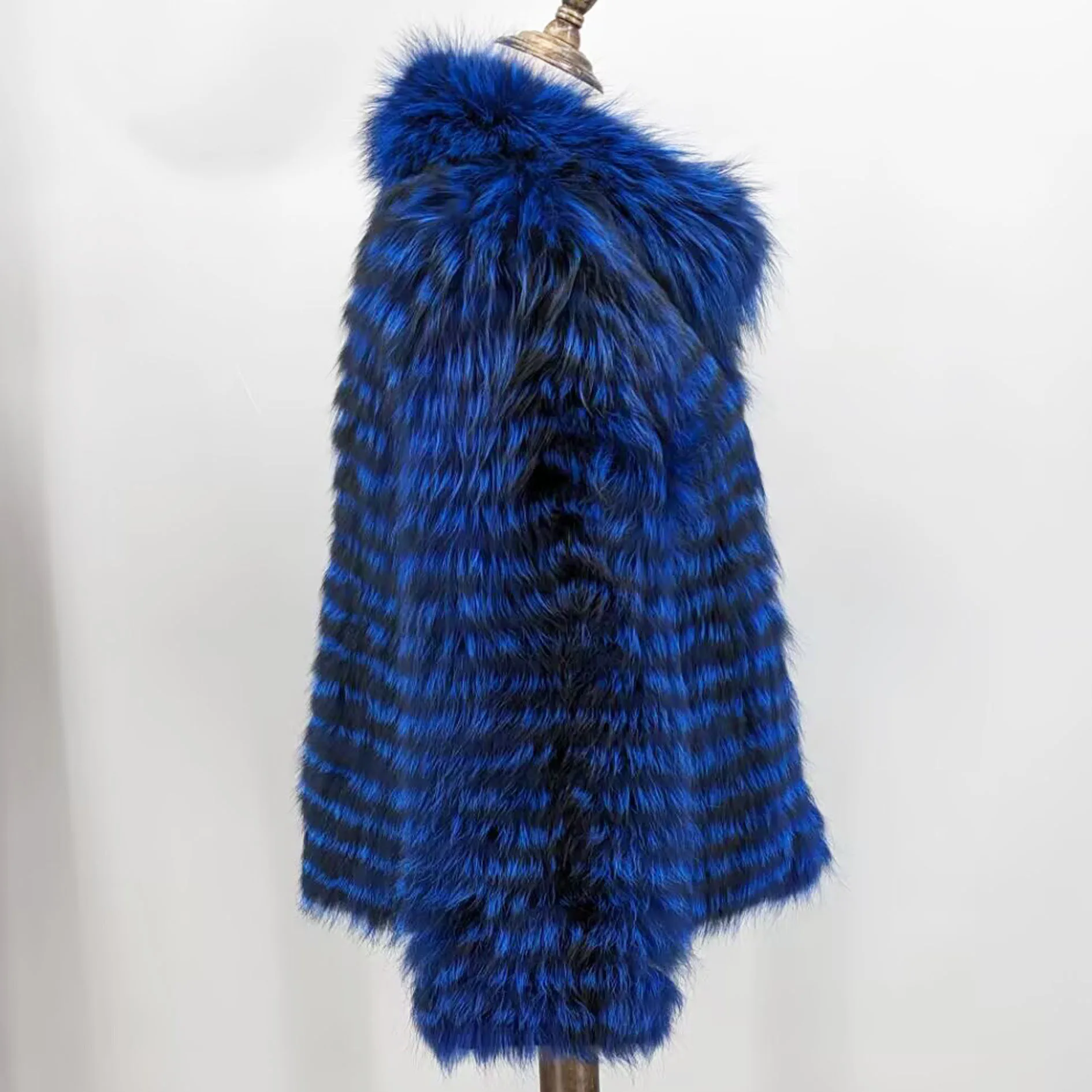 Lady Striped Real Silver Fox Fur Coat Short Jacket Spring Autumn Luxury Elegant Big Size Clothes Luxurious With Fur Collar 2107