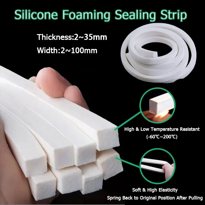 Silicone Foaming Sealing Strip White Square Silicone Foaming Sponge Sealing Strips Doors Windows Gasket Trim Seal 2x2mm-35x40mm