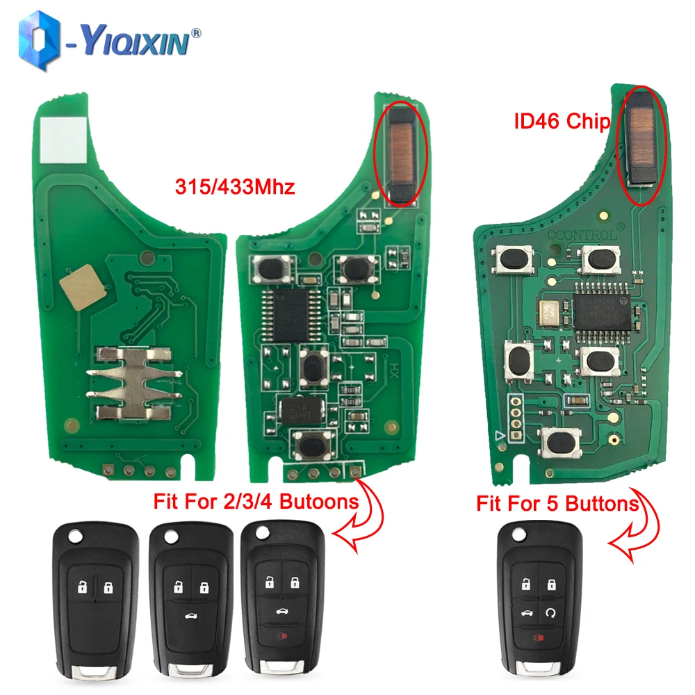 YIQIXIN 315/433MHz ID46 Chip zdalny klucz samochodowy do chevroleta Cruze Spark Camaro Aveo Malibu Opel Buick 2/3/4 przyciski