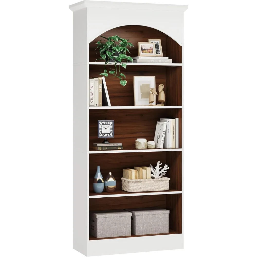 

70.9 White Bookcase, 5-Tier Tall Bookshelf with Open Shelves, Wooden Vintage Free-Standing Book Shelf for Living Roo