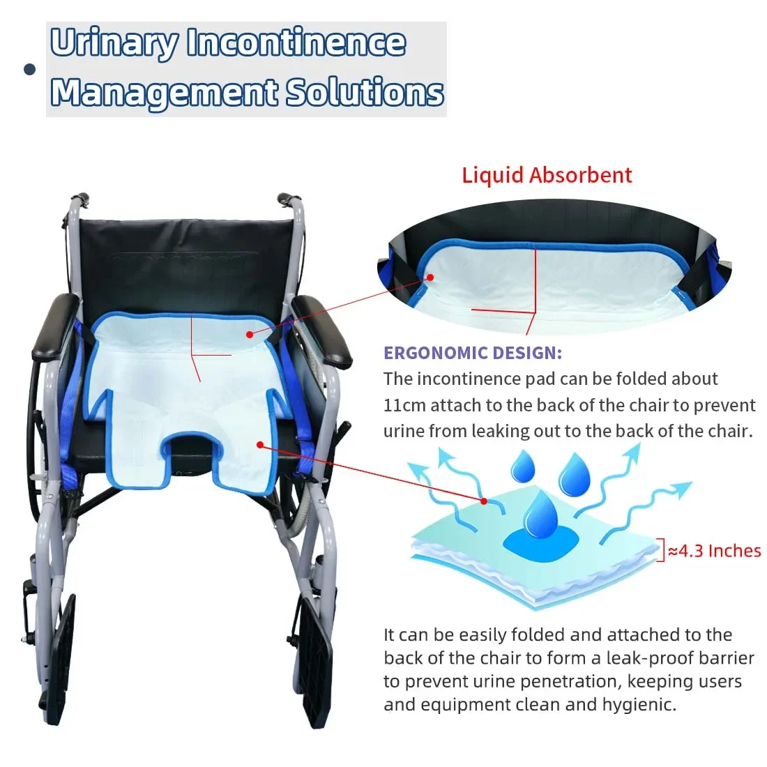 Wheelchair Incontinence Pad High Absorbency Waterproof Seat Cover Adjustable Belt Pelvic Support Elderly Fall Prevention