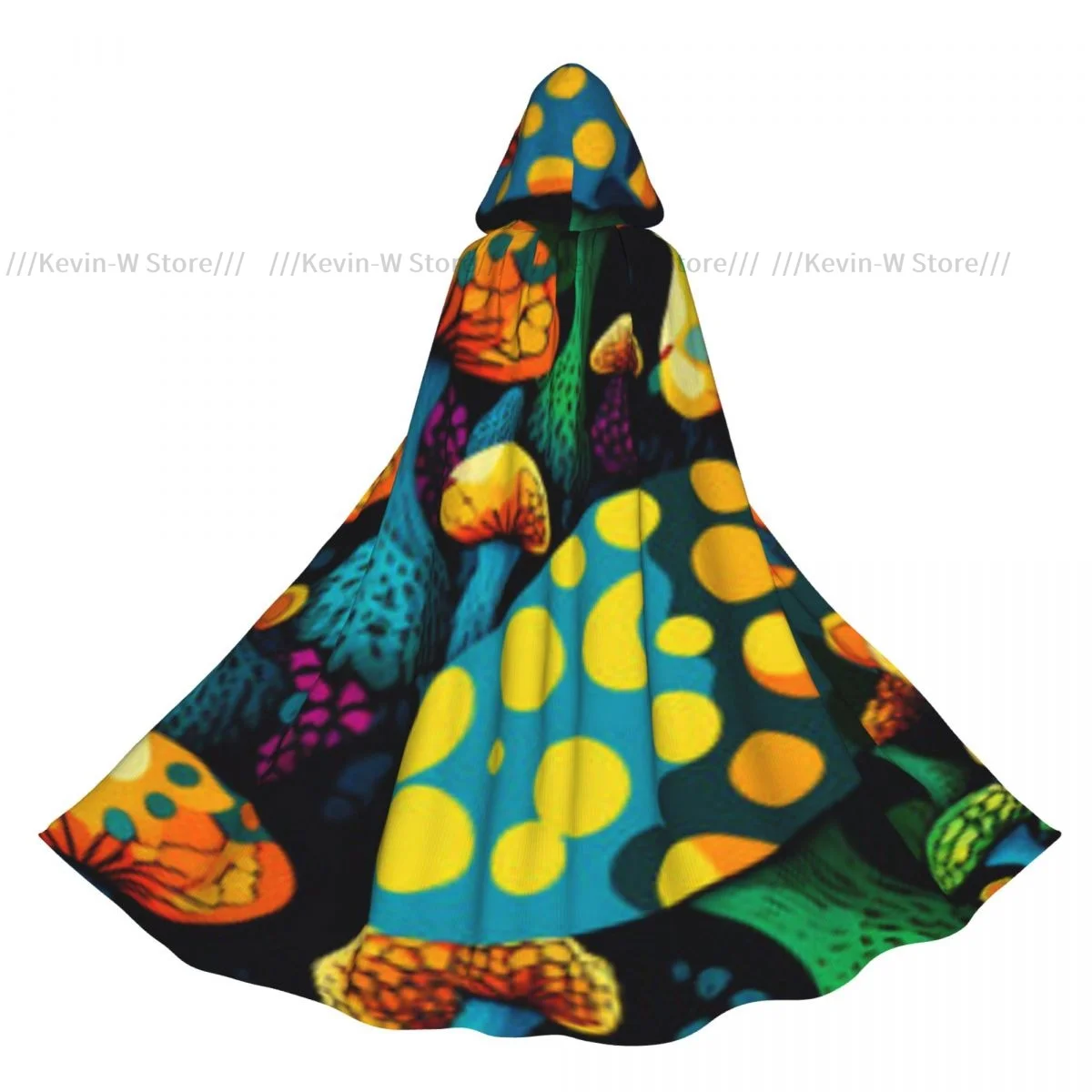 Unisex Witch Party Reversible Hooded Adult Vampires Cape Cloak Mushrooms Illustration