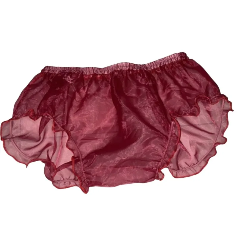 

Women Erotic Underwear Sexy Men's Summer See Through Silky Glossy Underpant Tulle Panties Transparent Ruffles Briefs Sissy Party