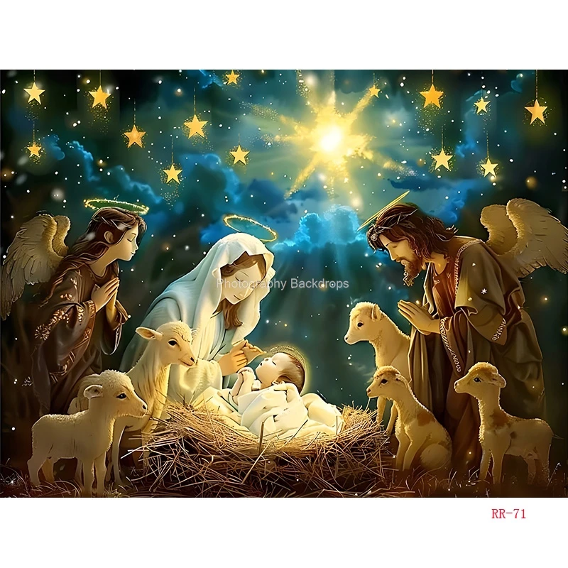 ZHISUXI Nativity Scene Manger Photography Backdrops Props Christmas Day Fireplace Birth of Jesus New Year Background RD-48