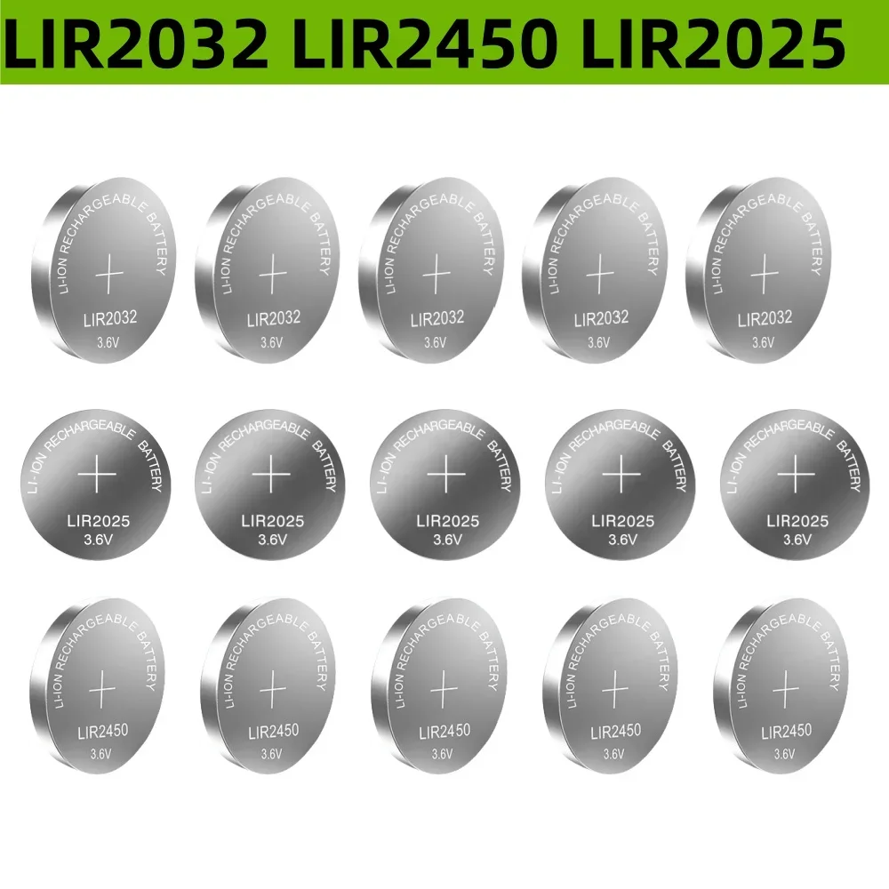 

5PCS LIR2032 LIR2025 LIR2450 Rechargeable Battery CR2032 CR2025 CR2450 Lithium charging Batteries for watches Remote Button Cell