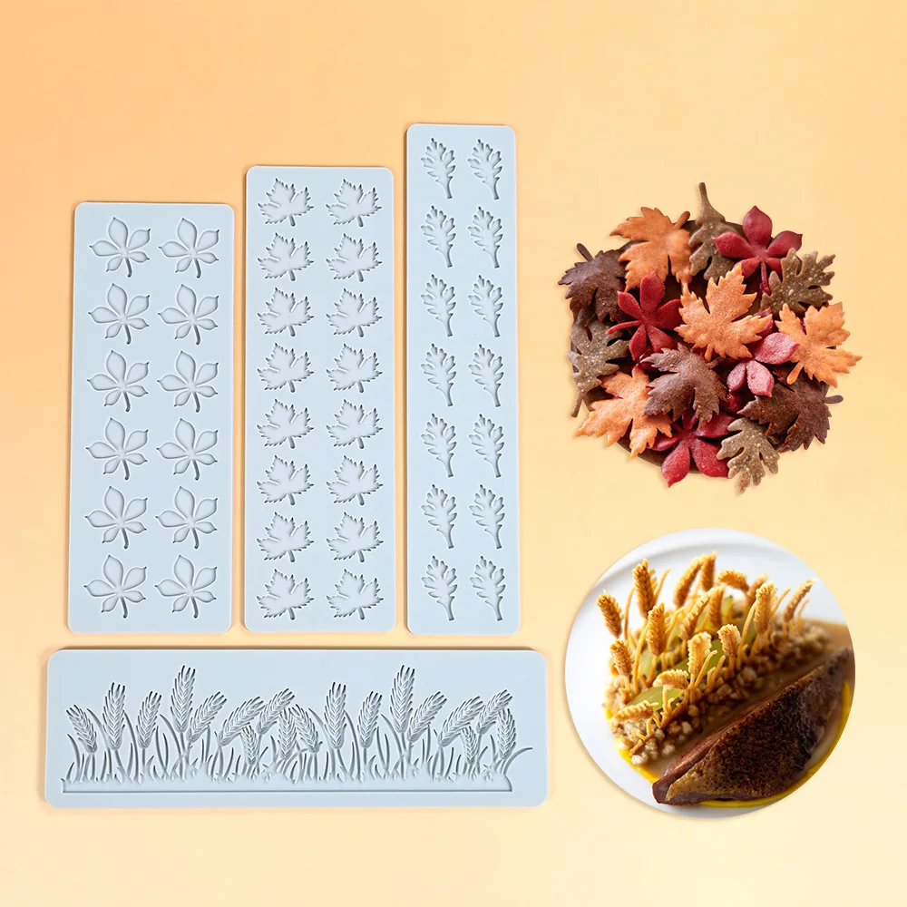 Multi-Style Leaf Geometric Wreath Fondant Lace Mats Candy Honeycomb Wheat Ear Plating Decoration Chocolate DIY Baking Molds