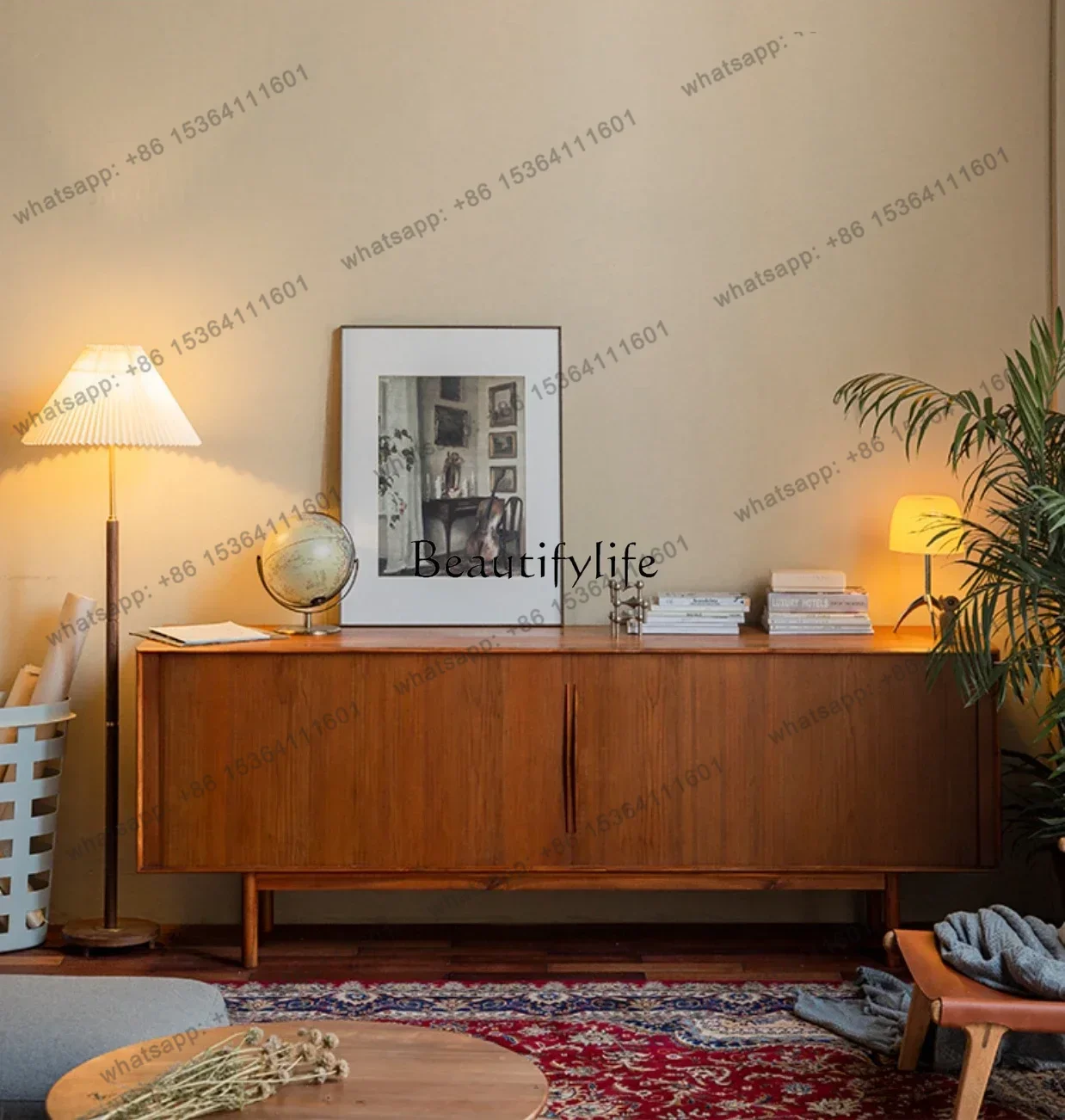 Customization Nordic Medieval Teak Rolling Shutter Door Side Cabinet Solid Wood TV Cabinet Small Apartment High