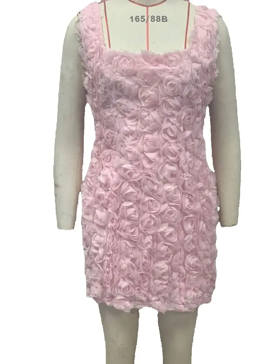 

Sexy Square Neck Spaghetti Straps Floral Mini Formal Party Dress Pink