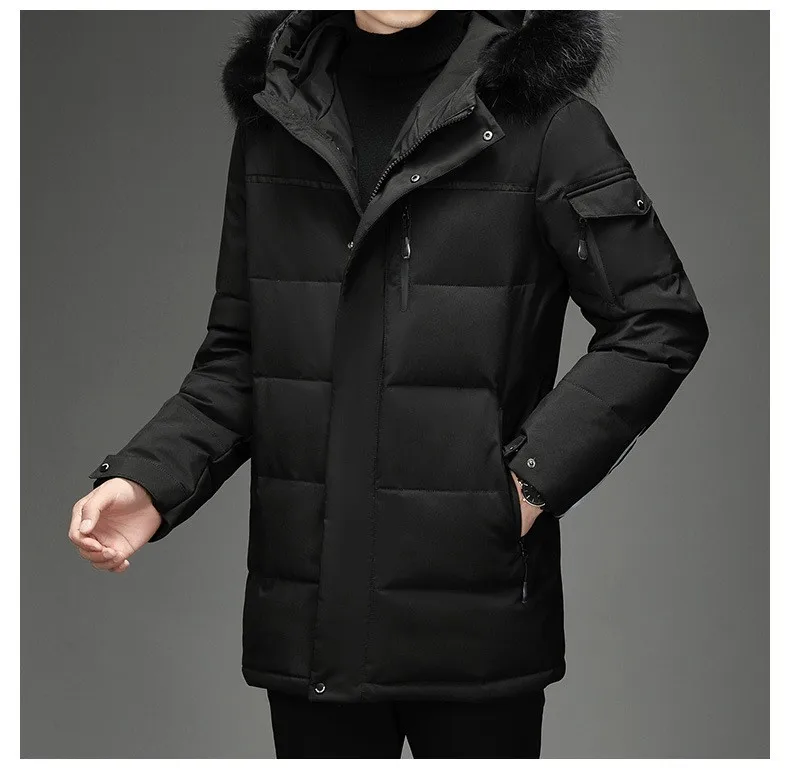 Style Hooded Jacket Short Length Casual with Windproof Wrinkle Finish Zipper Closure Thickened Regular Length Winter for Men
