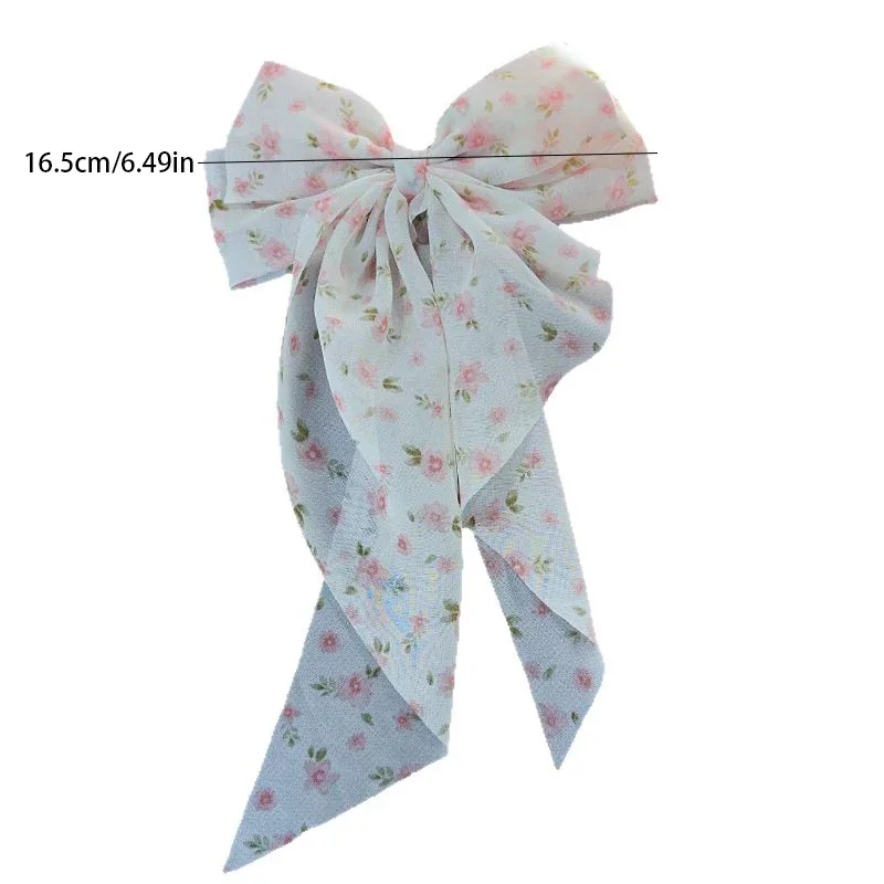 1 Uds. Pinza para el pelo con lazo grande estampado satinado de temperamento elegante Popular en línea preferida de verano para accesorios para el cabello para niñas