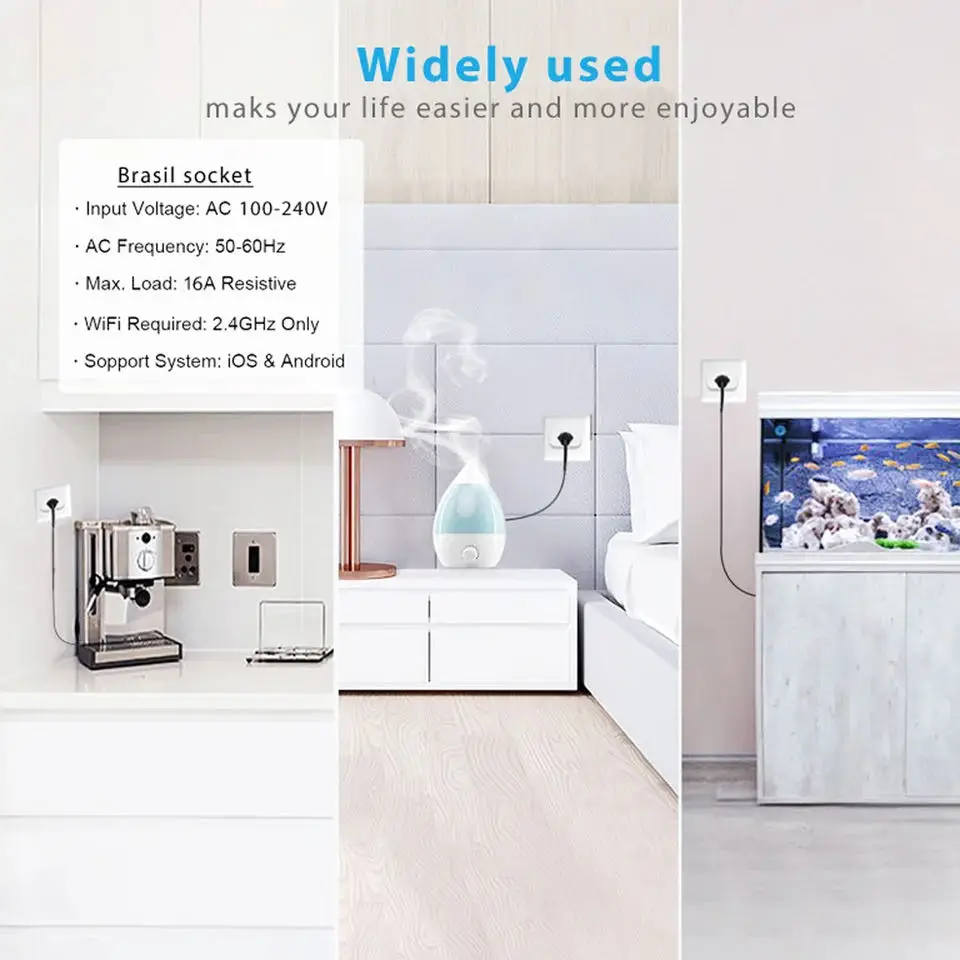 Tuya 16A Brazil Standard WiFi Smart Plug with Power Monitor Smart Life APP Smart Socket Voice Work for Google Home Alexa image 3
