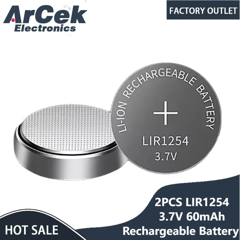 

2PCS LIR1254 3.7V 60mAh Rechargeable Lithium Battery Button Cell Built-in Batteries 1254 for TWS Wireless Headphone Bluetooth