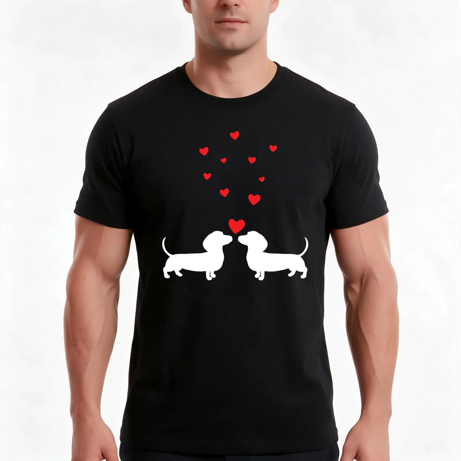 Kissing Dachshunds T-Shirt, Summer Casual Cotton Tee, Oversized Streetwear Tops, Vintage Graphic Print, Loose Fit Short Sleeve