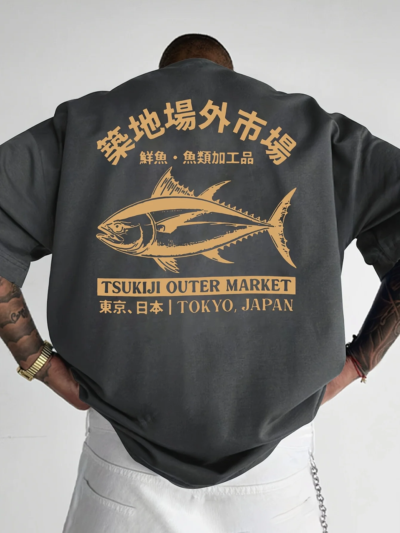 Neues Modell Japanischer Stil Thunfisch-Rückendruck Herren 100% Baumwoll-T-Shirt für Sommer Outdoor Freizeit und Sport Kurzarm – Detail 5