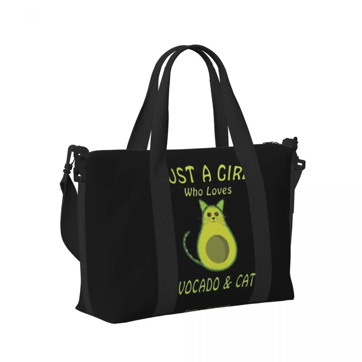 

Just A Girl Who Lovers Avocado And Cats Beach Travel Bag Large Capacity Tote Bags for Gym Women Shopping Duffle Shoulder Bag