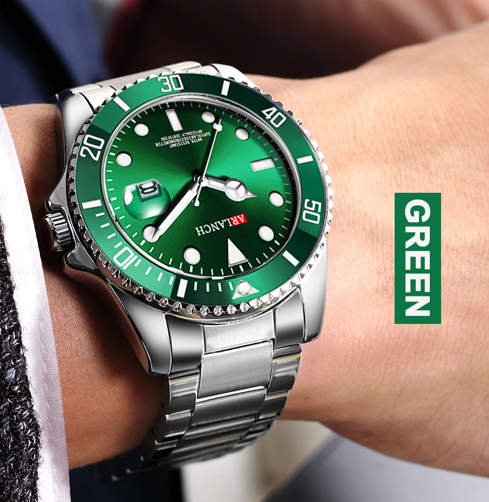 Business-Edelstahluhr 40mm Klassische Rot-Blaue Kreis-Taucheruhr mit Vergrößerungsglas und Kalender Quarzuhren montre homme – Detail 1