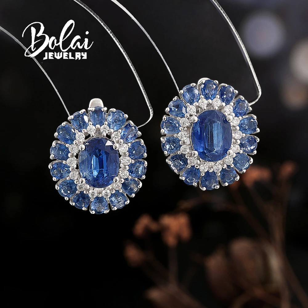 

Gorgeous round design Natural Kyanite Earrings 925 sterling silver December Gemstone jewelry for women anniversary banquet gift