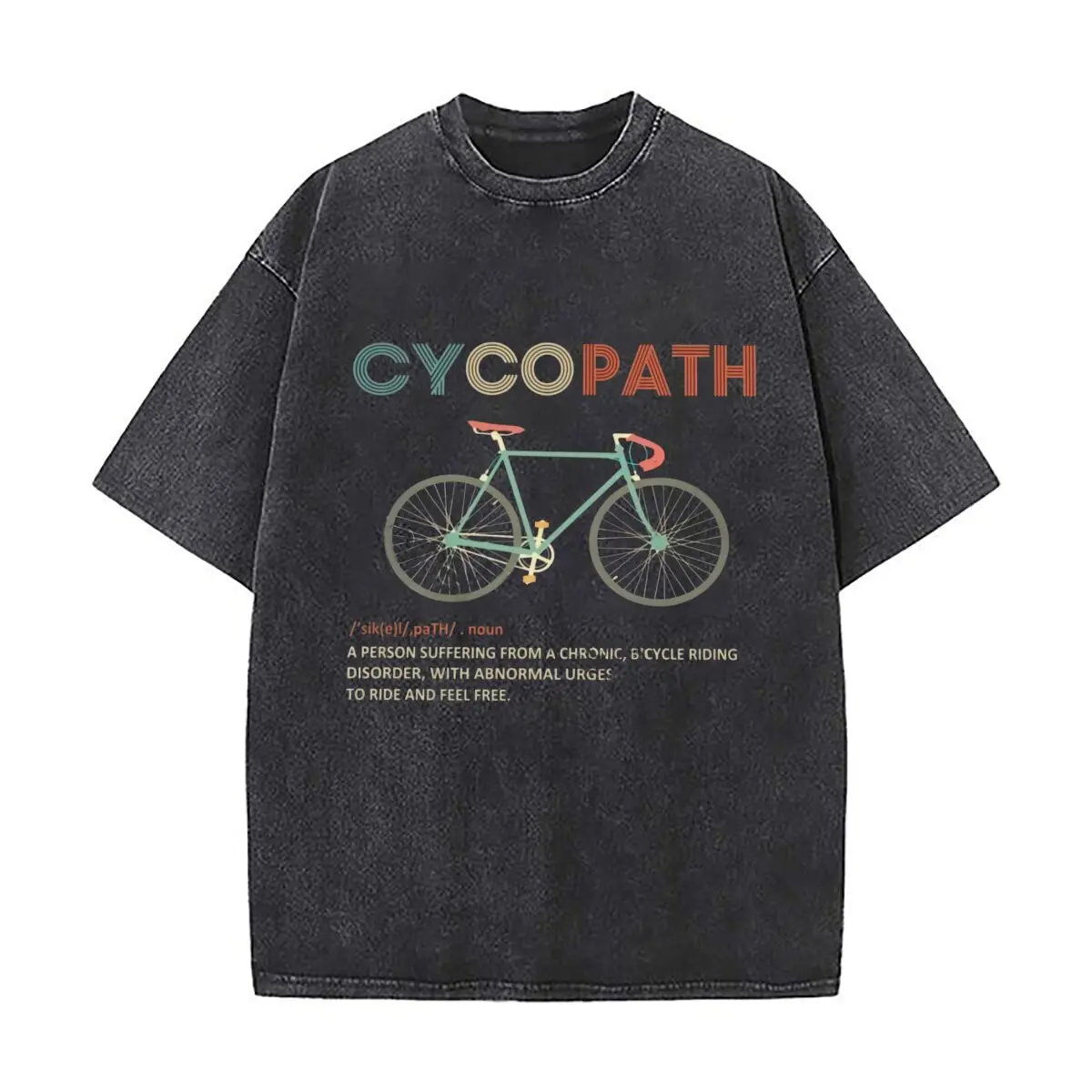 Cycopath Bicycle Humor Subculture Art Casual Washed Distressed T Shirt Vintage Minimal Short Sleeve Top