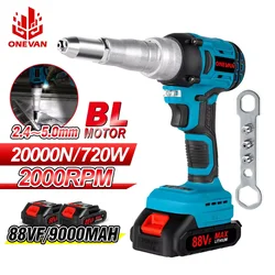 ONEVAN 20000N Brushless Electric Rivet Gun 2.4-5.0mm Cordless Rivet Nut Gun Drill Insert Riveting Tool For Makita 18V Battery