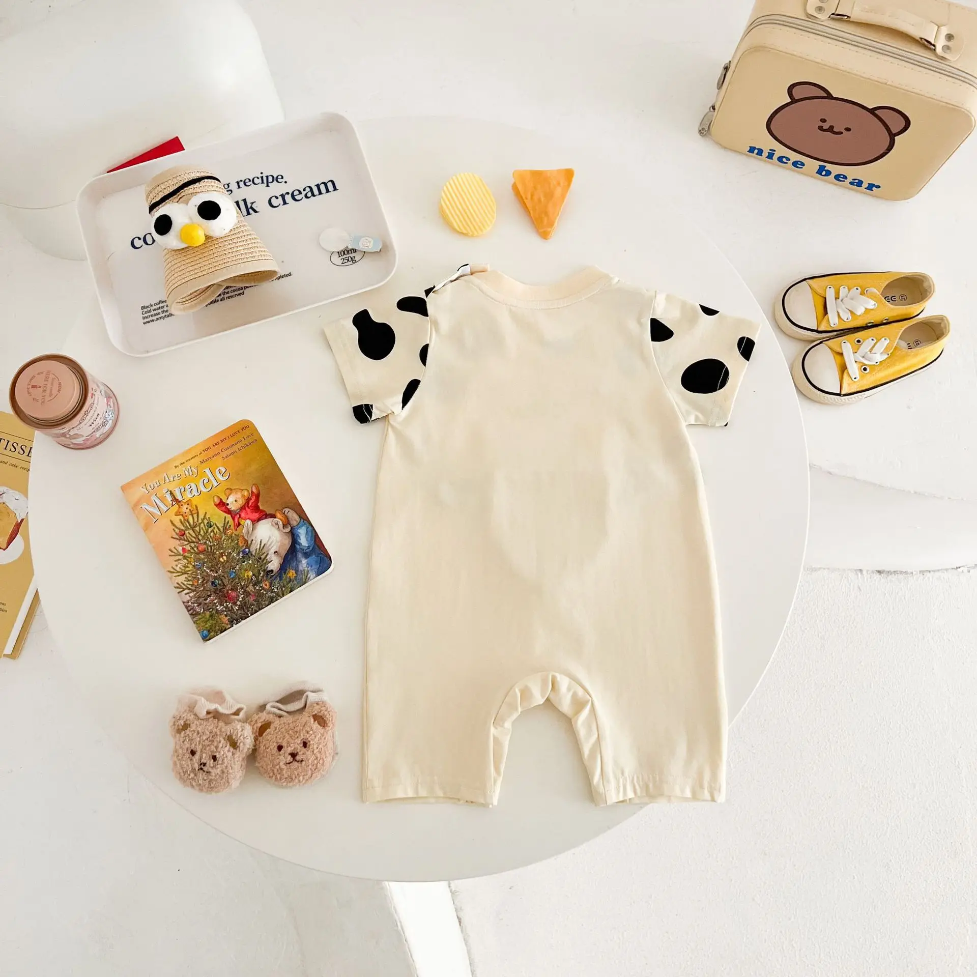 Newborn Baby Romper Summer New Cow Print Suspenders Faux Two-Piece Jumpsuit for Boys Girls Cute Infant Outfit Breathable Cotton