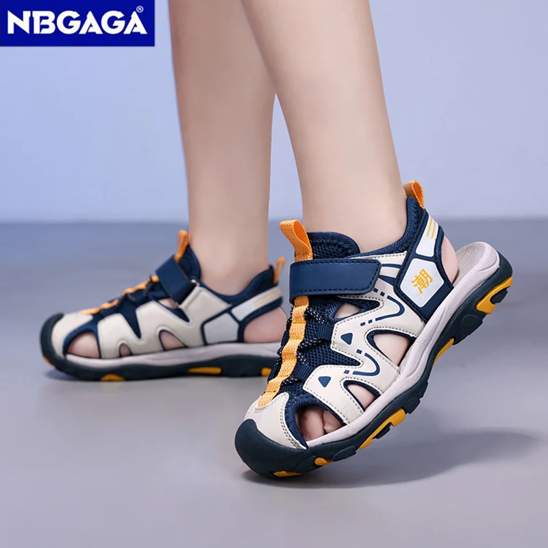 Summer Sport Sandals for Children\'s 5-16 Years Boys Breathable Anti-Slip Beach Shoes Outdoor Anti-Bump Closed Toe Sandails