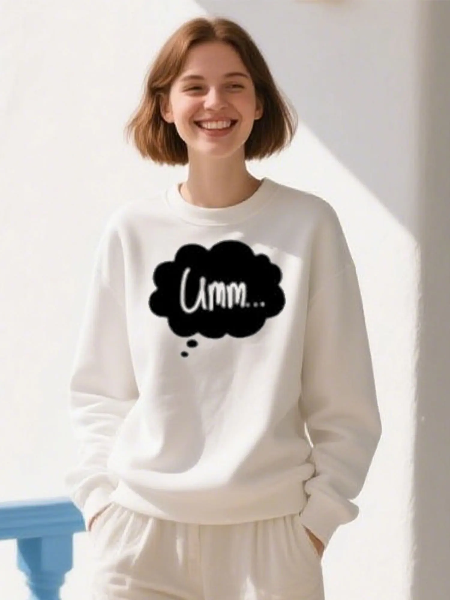 

Umm Thought Bubble Print Soft Cotton Hoodie, Unisex Casual Pullover For Christmas