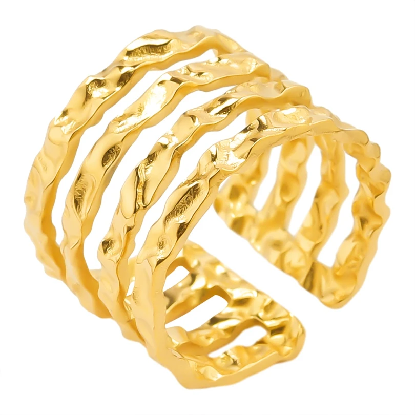 Wholesale 6pcs/lot Adjustable Stainless Steel Rings Starfish Devil\'s Eye Cross Leaves Cat Star Multilayer Rings No Fade Jewelry