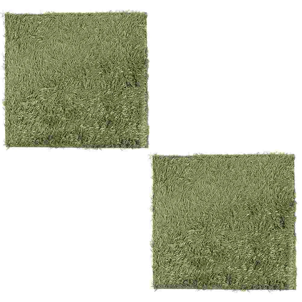 2 Pcs Artificial Grass Climbing Pet Fake Lawn Crawler Mats Ceramic Tile Reptile Carpets Green Amphibian Tortoise Absorbent